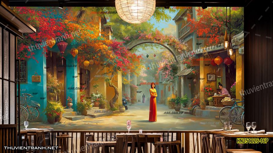 Tranh dán tường Phố cổ Hà Nội, Phố xưa - -HN251226-16P - Tranh tường chất lượng cao